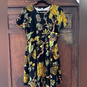 Floral Black and Yellow Dress